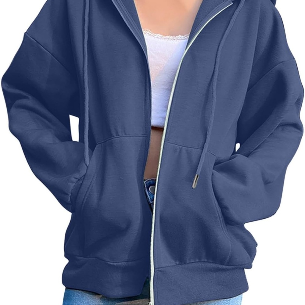 Blue Zip-Up Oversized Hoodie